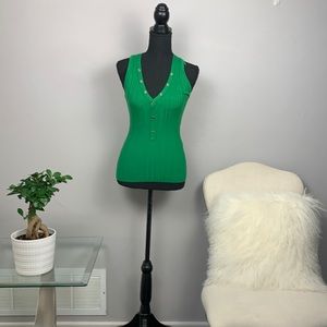 Ribbed, Studded White House Black Market Green Sleeveless Top